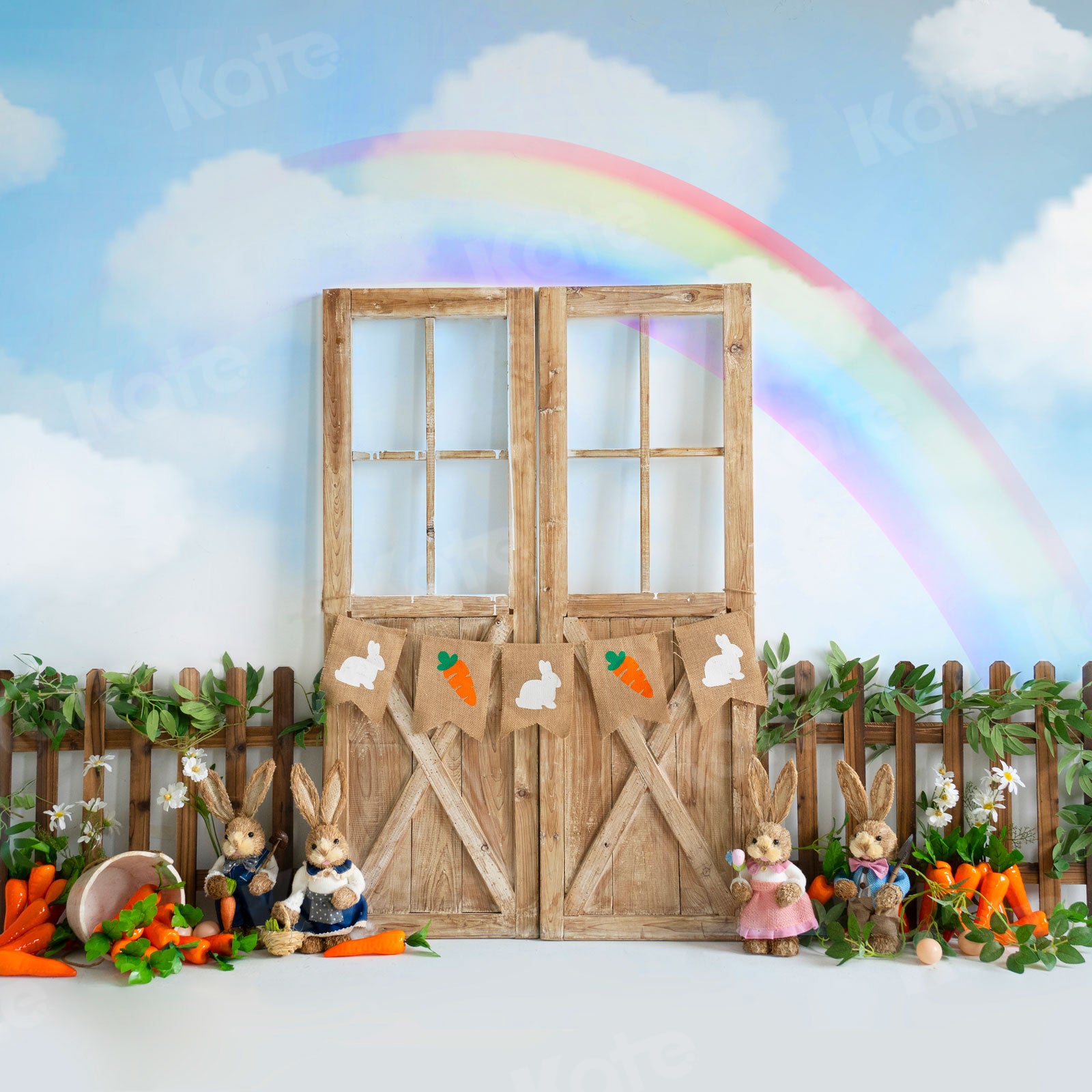 Kate Easter Backdrop Bunny Rainbow Blue Sky for Photography - Kate Backdrop AU
