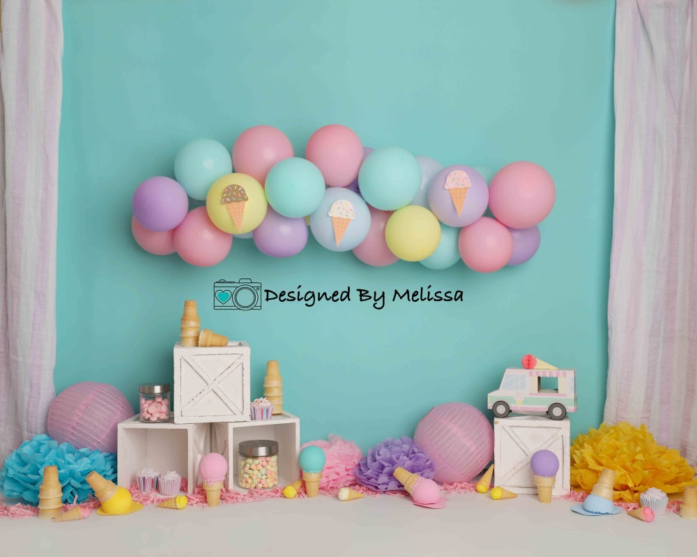 Kate Ice Cream Birthday Backdrop Party Designed by Melissa King - Kate Backdrop AU