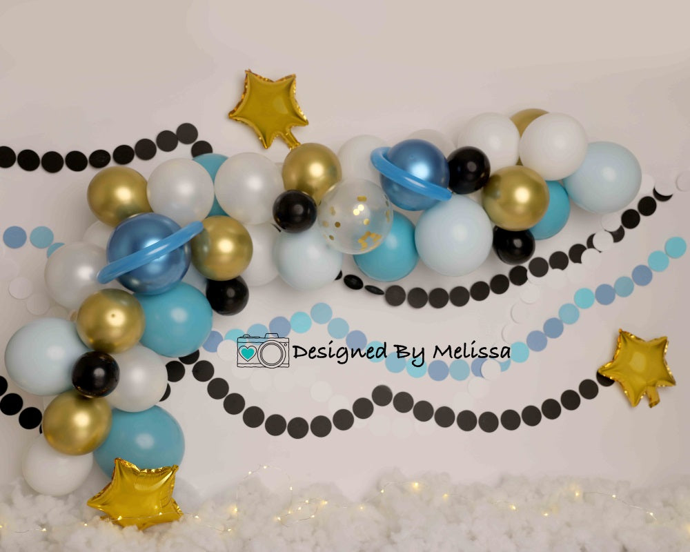 Kate Space Blue Gold Backdrop Balloons Designed by Melissa King - Kate Backdrop AU