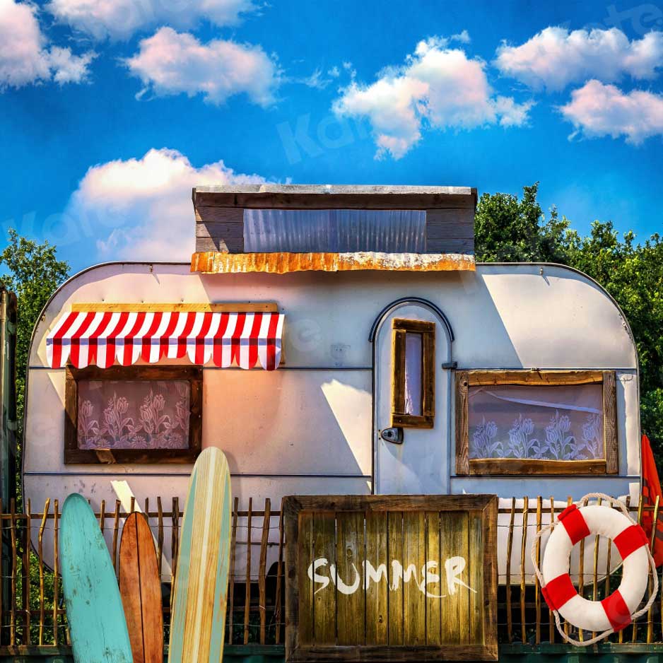 Kate Summer Backdrop Vacation Car Surfboard Outdoor Blue Sky for Photography - Kate Backdrop AU