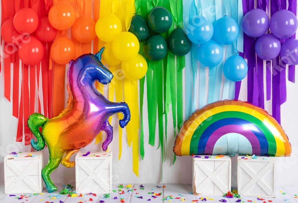 Kate Rainbow Unicorn Backdrop Birthday Balloon Designed by Emetselch - Kate Backdrop AU