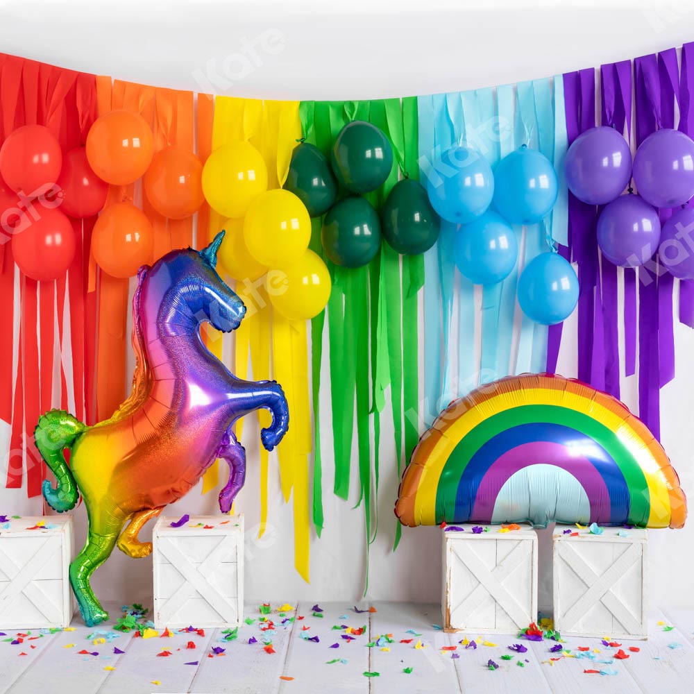 Kate Rainbow Unicorn Backdrop Birthday Balloon Designed by Emetselch - Kate Backdrop AU
