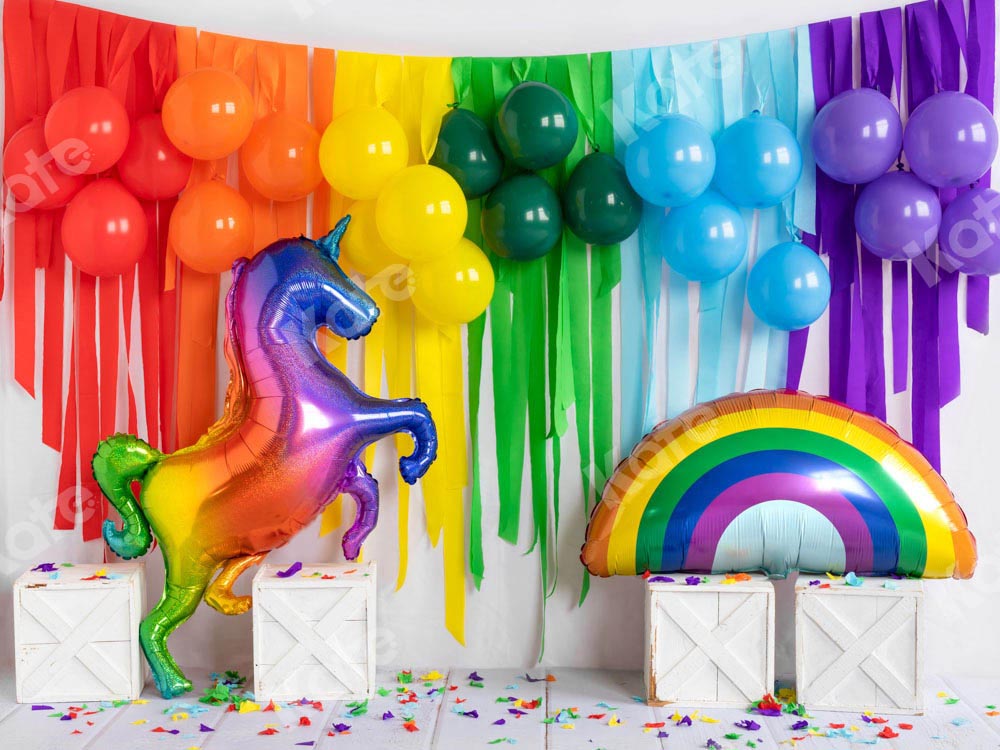 Kate Rainbow Unicorn Backdrop Birthday Balloon Designed by Emetselch - Kate Backdrop AU