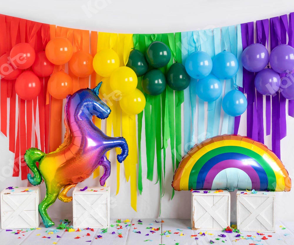 Kate Rainbow Unicorn Backdrop Birthday Balloon Designed by Emetselch - Kate Backdrop AU
