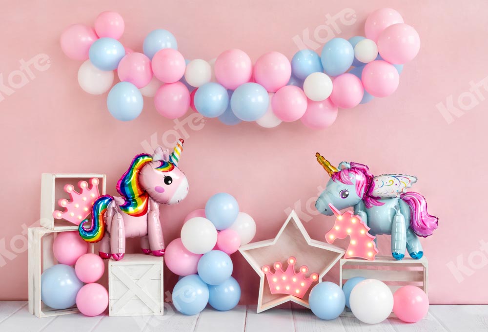 Kate Unicorn Pink Birthday Backdrop Balloons Designed by Emetselch - Kate Backdrop AU