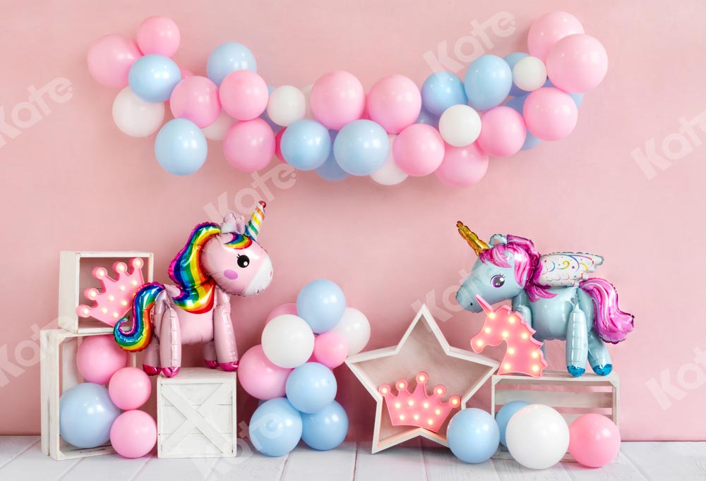 Kate Unicorn Pink Birthday Backdrop Balloons Designed by Emetselch