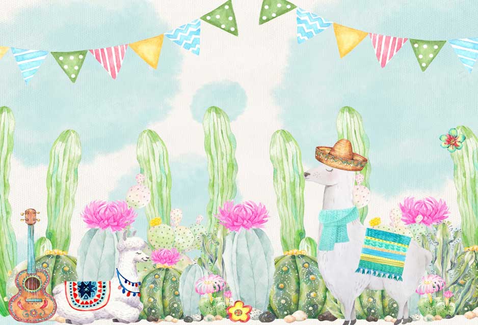 Kate Watercolor Cactus Backdrop Plant Lamb Music for Photography - Kate Backdrop AU