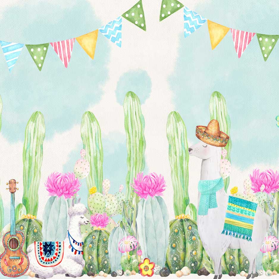 Kate Watercolor Cactus Backdrop Plant Lamb Music for Photography