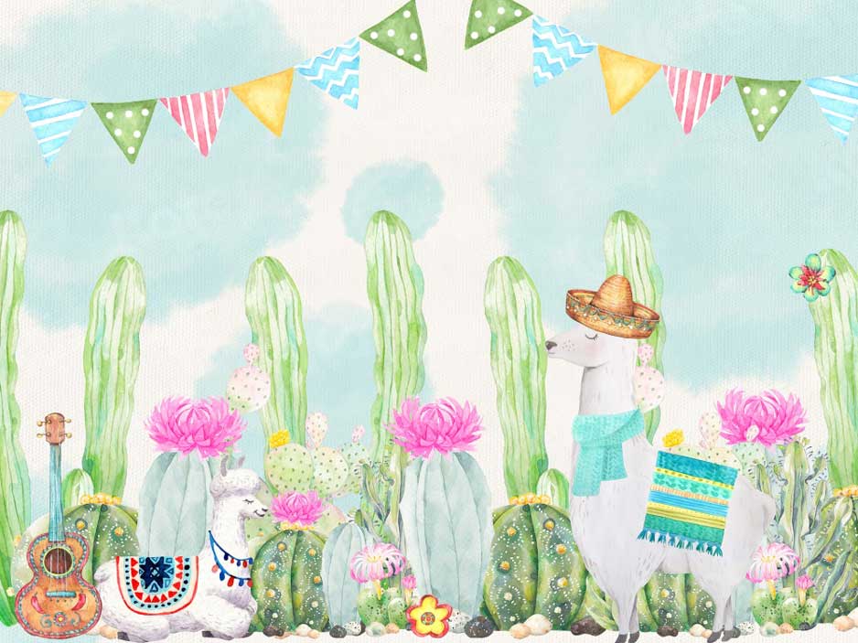 Kate Watercolor Cactus Backdrop Plant Lamb Music for Photography - Kate Backdrop AU