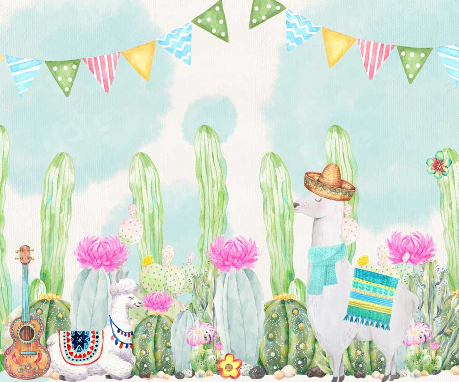 Kate Watercolor Cactus Backdrop Plant Lamb Music for Photography - Kate Backdrop AU