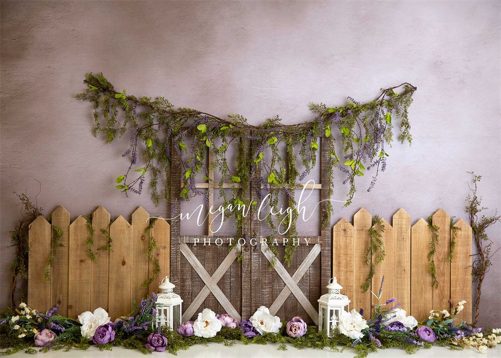 Kate Spring Backdrop Lavender Garden Fence for Photography Designed by Megan Leigh Photography