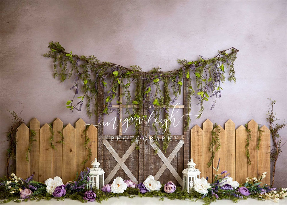 Kate Spring Backdrop Lavender Garden Fence for Photography Designed by Megan Leigh Photography - Kate Backdrop AU
