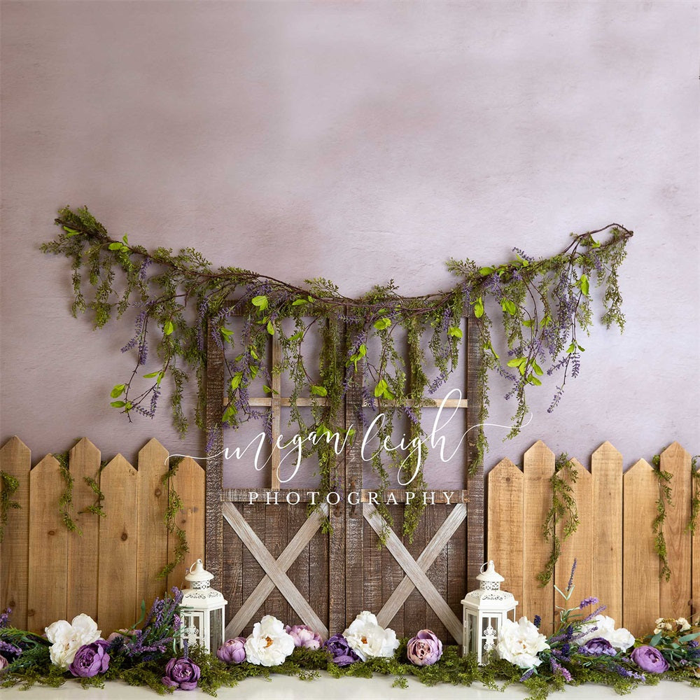 Kate Spring Backdrop Lavender Garden Fence for Photography Designed by Megan Leigh Photography