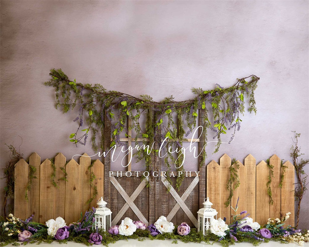 Kate Spring Backdrop Lavender Garden Fence for Photography Designed by Megan Leigh Photography