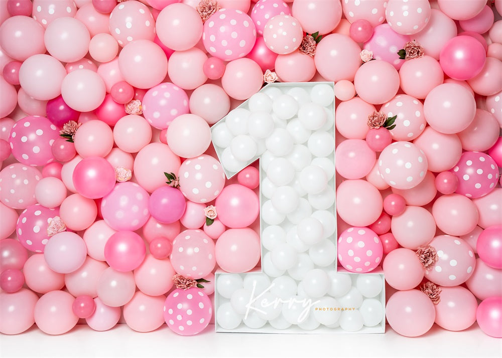 Kate Pink Balloon Wall Backdrop First Birthday Floral for Photography Designed by Kerry Anderson