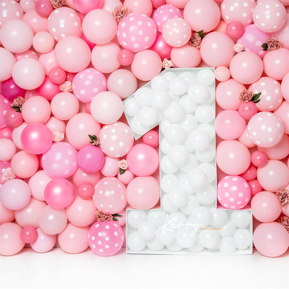 Kate Pink Balloon Wall Backdrop First Birthday Floral for Photography Designed by Kerry Anderson - Kate Backdrop AU