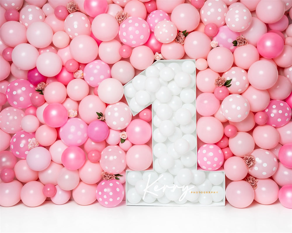 Kate Pink Balloon Wall Backdrop First Birthday Floral for Photography Designed by Kerry Anderson - Kate Backdrop AU