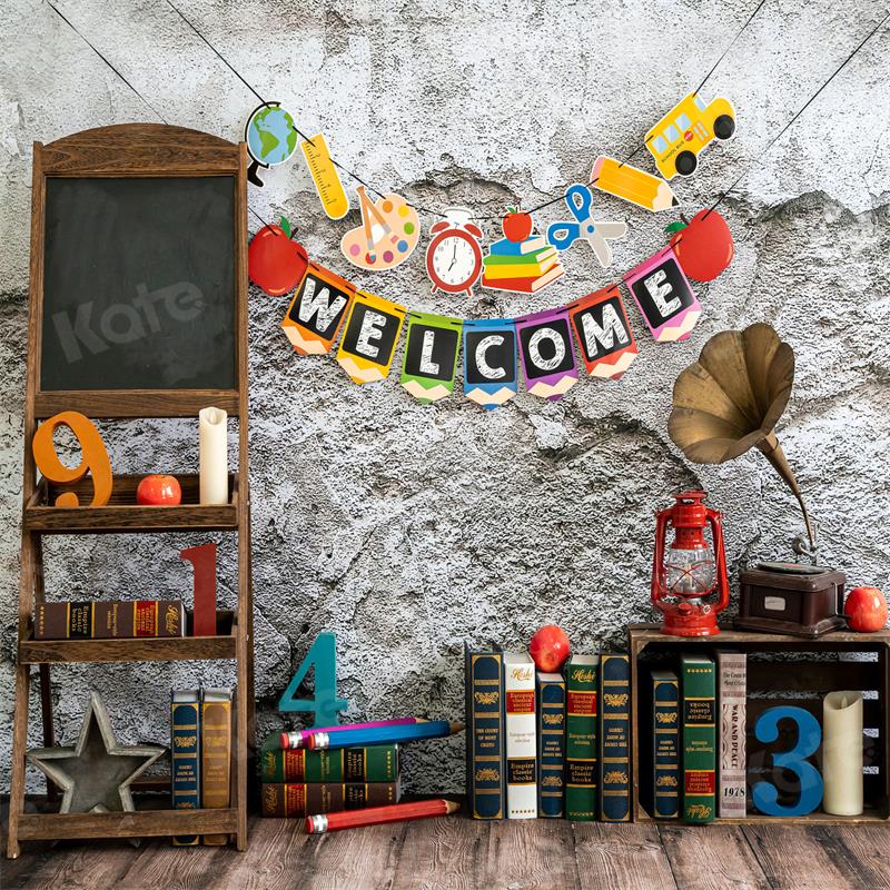 Kate Retro School Book Backdrop Cement Brick Wall for Photography