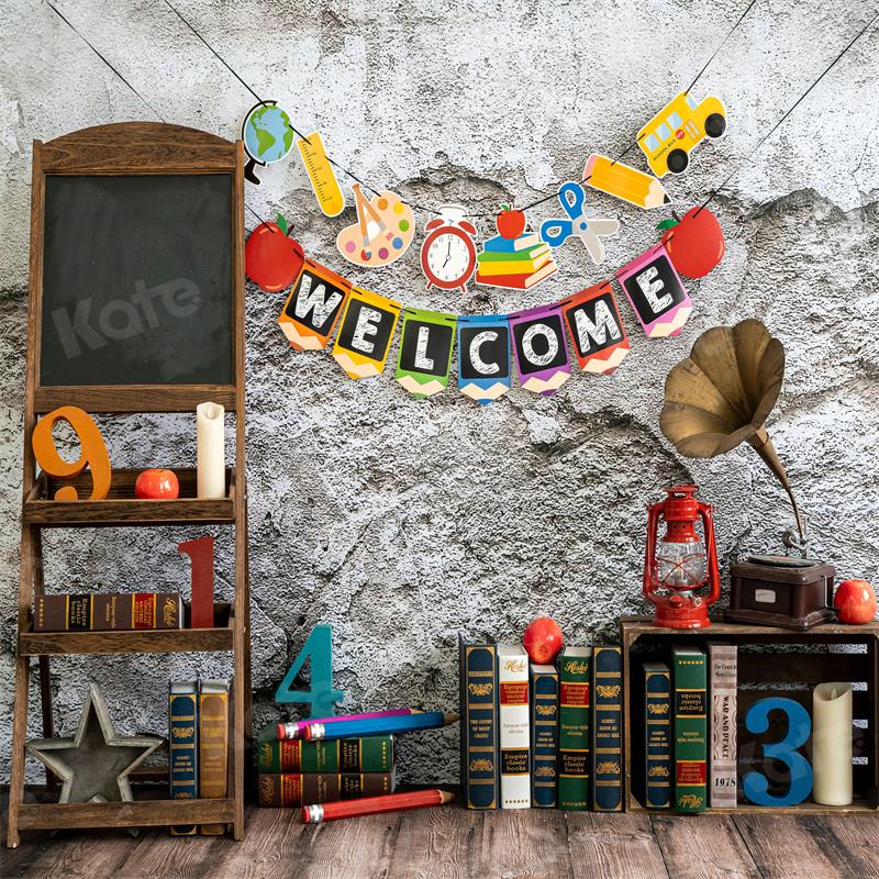 Kate Retro School Book Backdrop Cement Brick Wall for Photography - Kate Backdrop AU