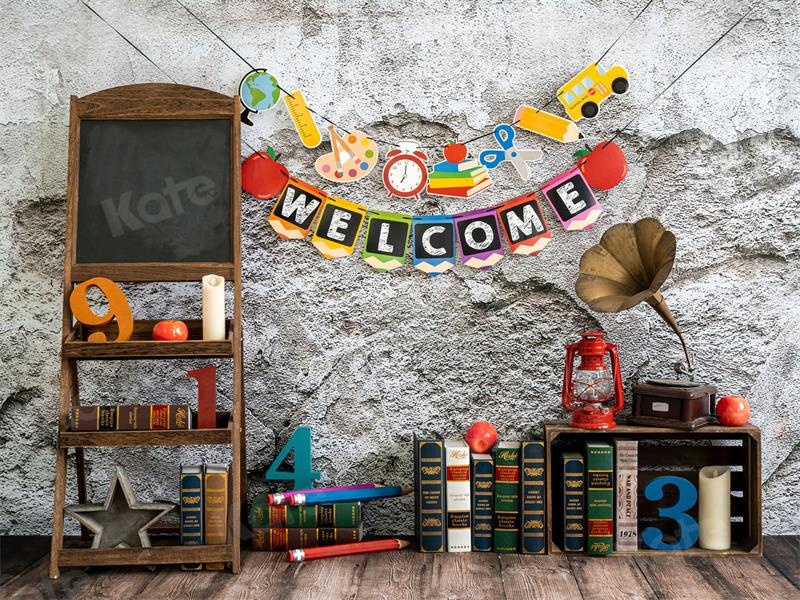 Kate Retro School Book Backdrop Cement Brick Wall for Photography - Kate Backdrop AU
