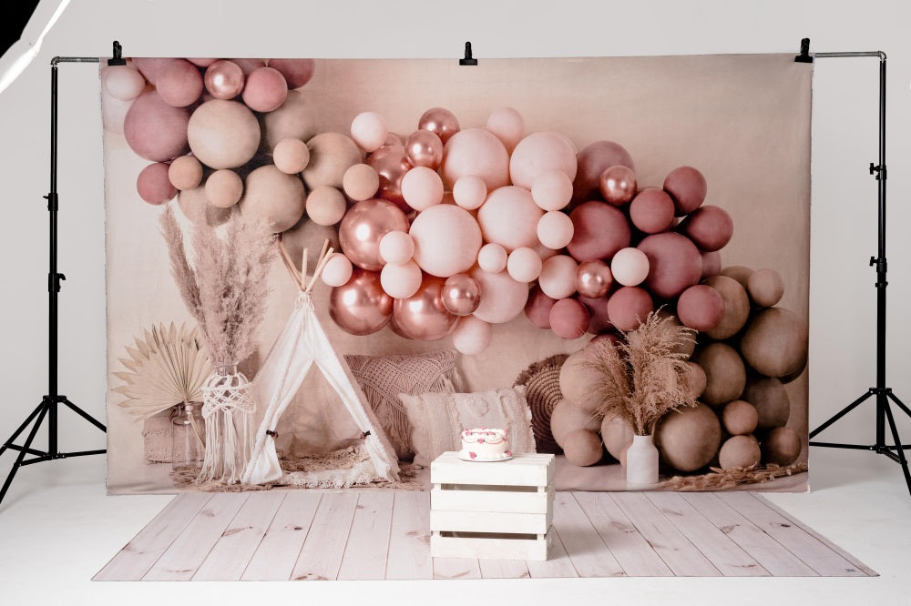 Kate Boho Balloons Tent Spring Backdrop Designed by Mandy Ringe Photography