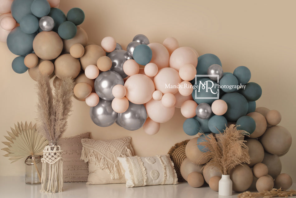 Kate Matte Boho Balloons Backdrop Macrame Pillows Designed by Mandy Ringe Photography - Kate Backdrop AU