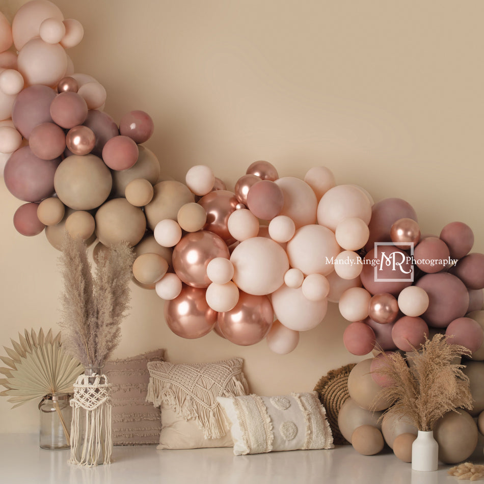 Kate Boho Balloons Backdrop Macrame Pillows Matte Pink Designed by Mandy Ringe Photography - Kate Backdrop AU