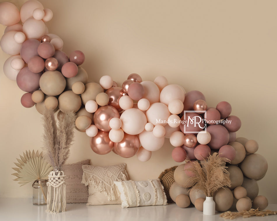 Kate Boho Balloons Backdrop Macrame Pillows Matte Pink Designed by Mandy Ringe Photography - Kate Backdrop AU