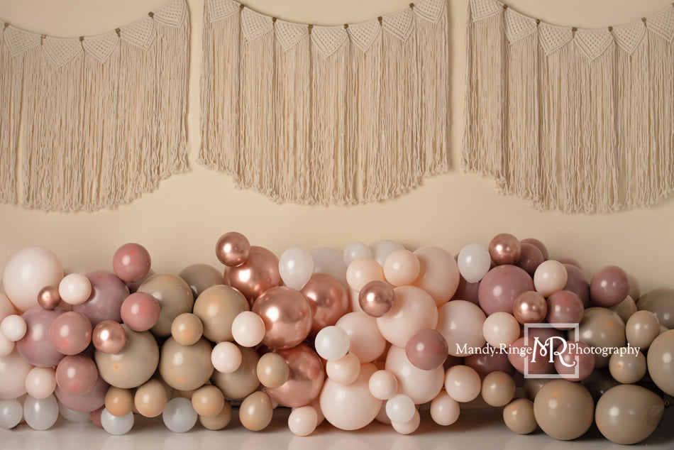 Kate Pink Boho Balloons Backdrop Macrame Wall Hanging Designed by Mandy Ringe Photography