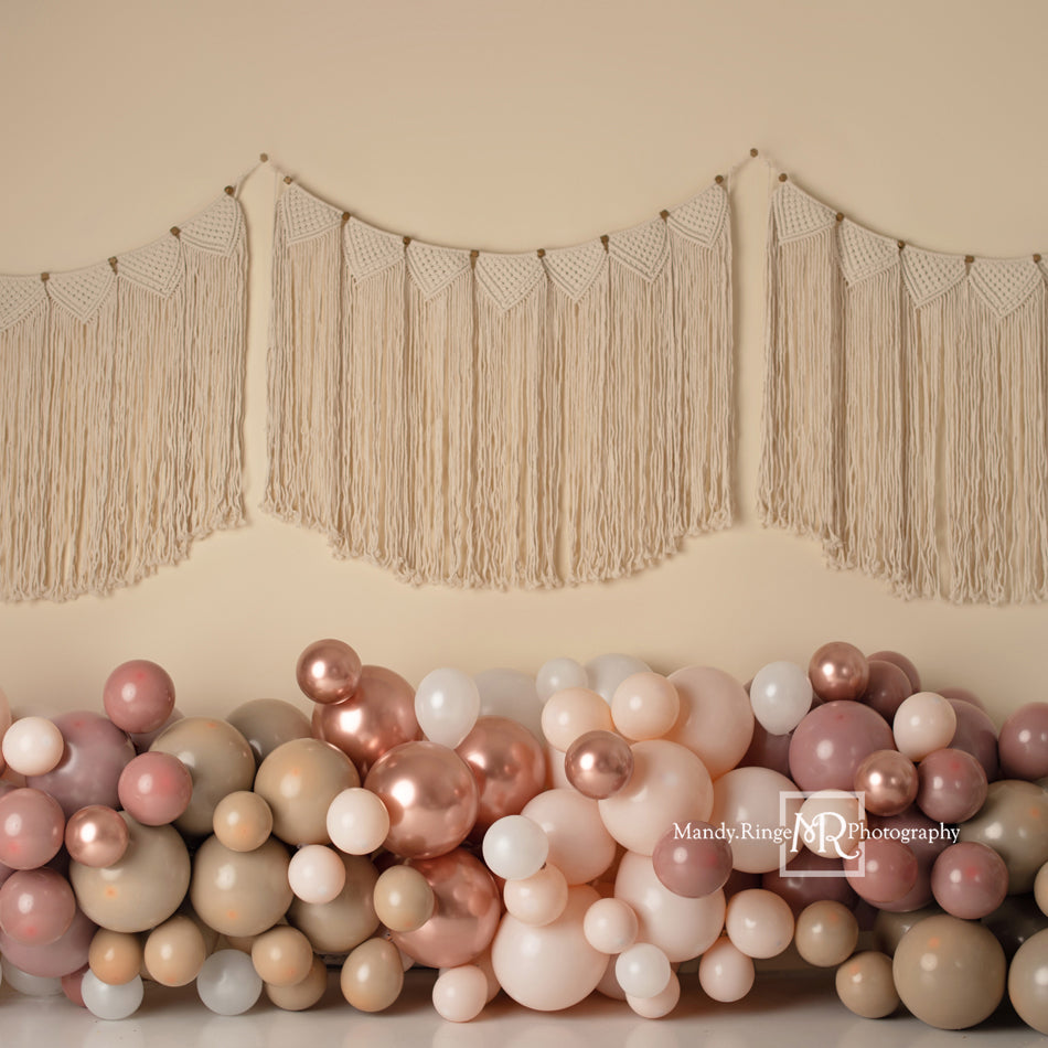 Kate Pink Boho Balloons Backdrop Macrame Wall Hanging Designed by Mandy Ringe Photography