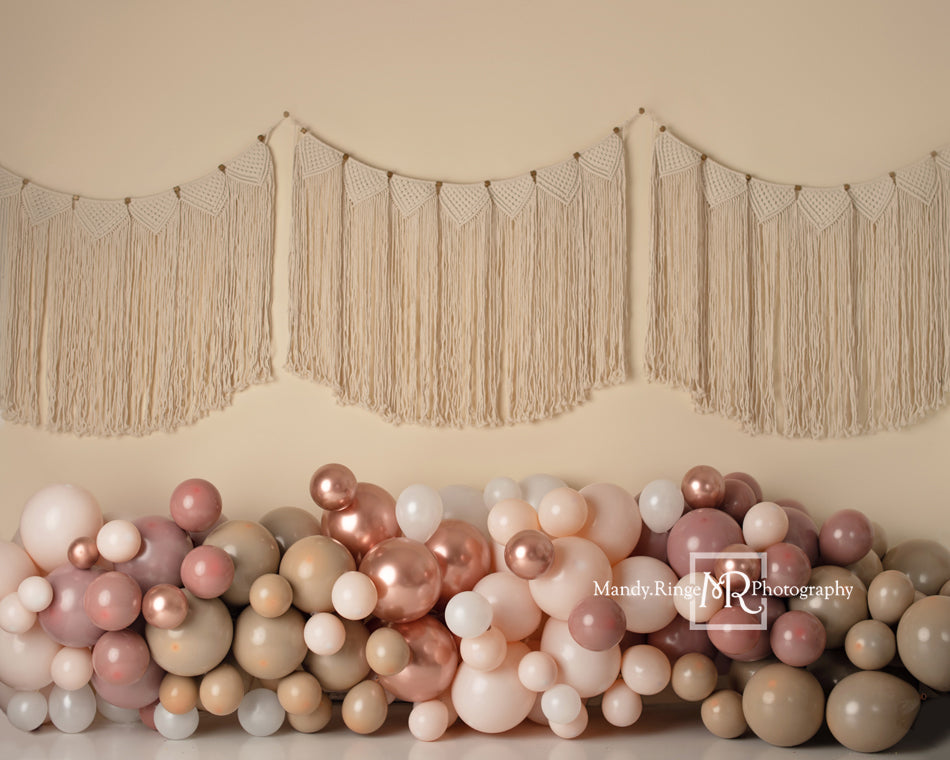 Kate Pink Boho Balloons Backdrop Macrame Wall Hanging Designed by Mandy Ringe Photography