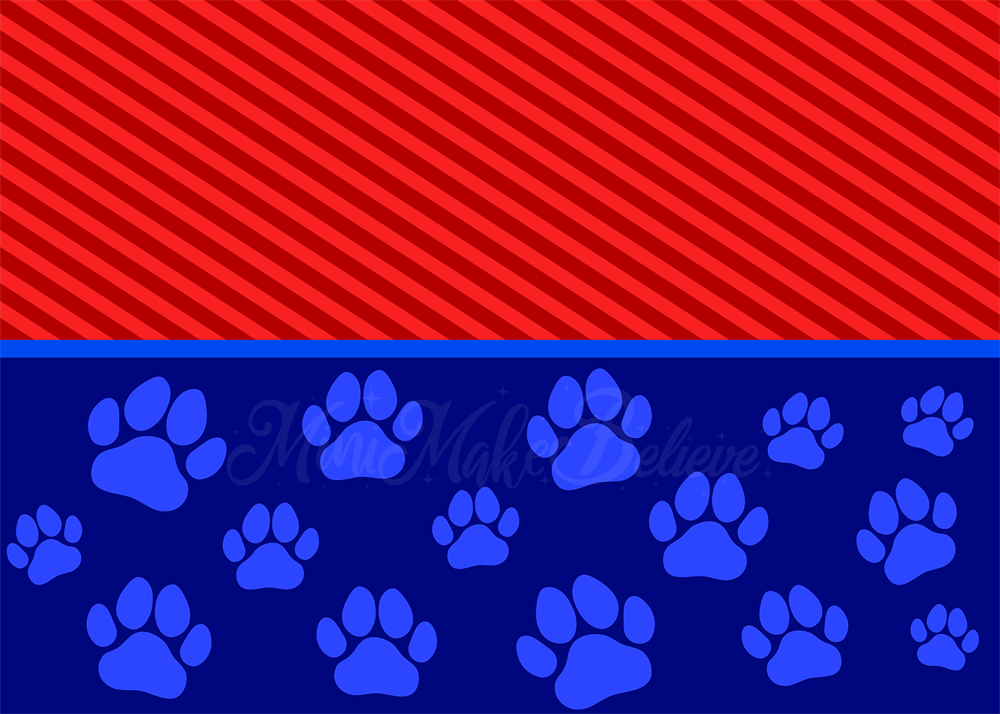 Kate Bold Blue Paws Red Stripes Backdrop Cake Smash Designed by Mini MakeBelieve - Kate Backdrop AU
