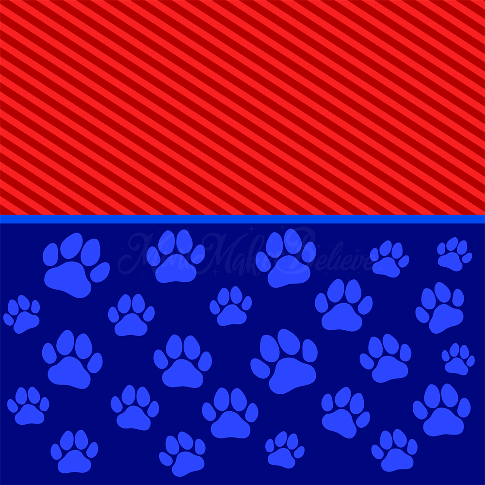 Kate Bold Blue Paws Red Stripes Backdrop Cake Smash Designed by Mini MakeBelieve - Kate Backdrop AU