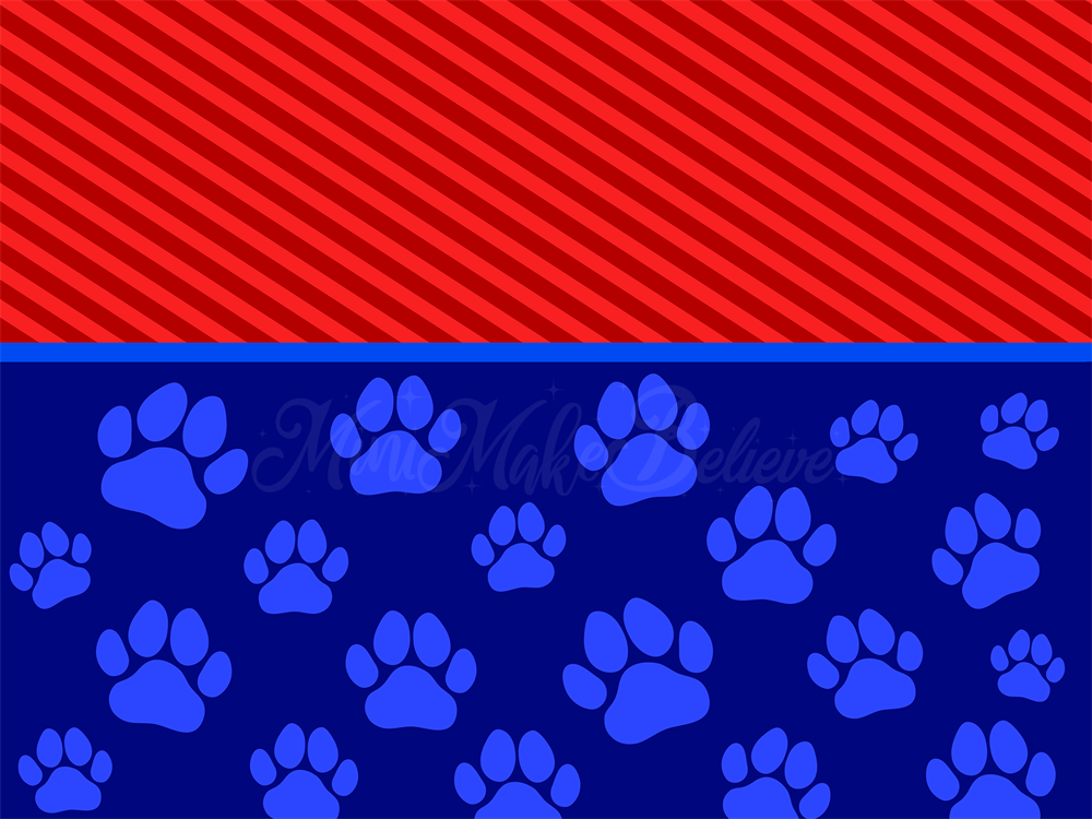 Kate Bold Blue Paws Red Stripes Backdrop Cake Smash Designed by Mini MakeBelieve - Kate Backdrop AU