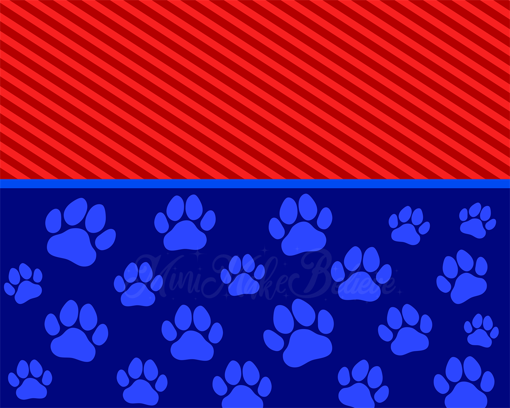 Kate Bold Blue Paws Red Stripes Backdrop Cake Smash Designed by Mini MakeBelieve - Kate Backdrop AU