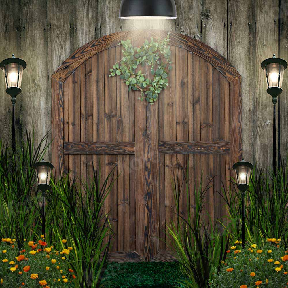 Kate Flowers Night Backdrop Barn Door Designed by Emetselch - Kate Backdrop AU