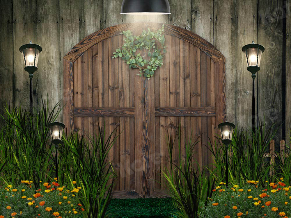 Kate Flowers Night Backdrop Barn Door Designed by Emetselch - Kate Backdrop AU