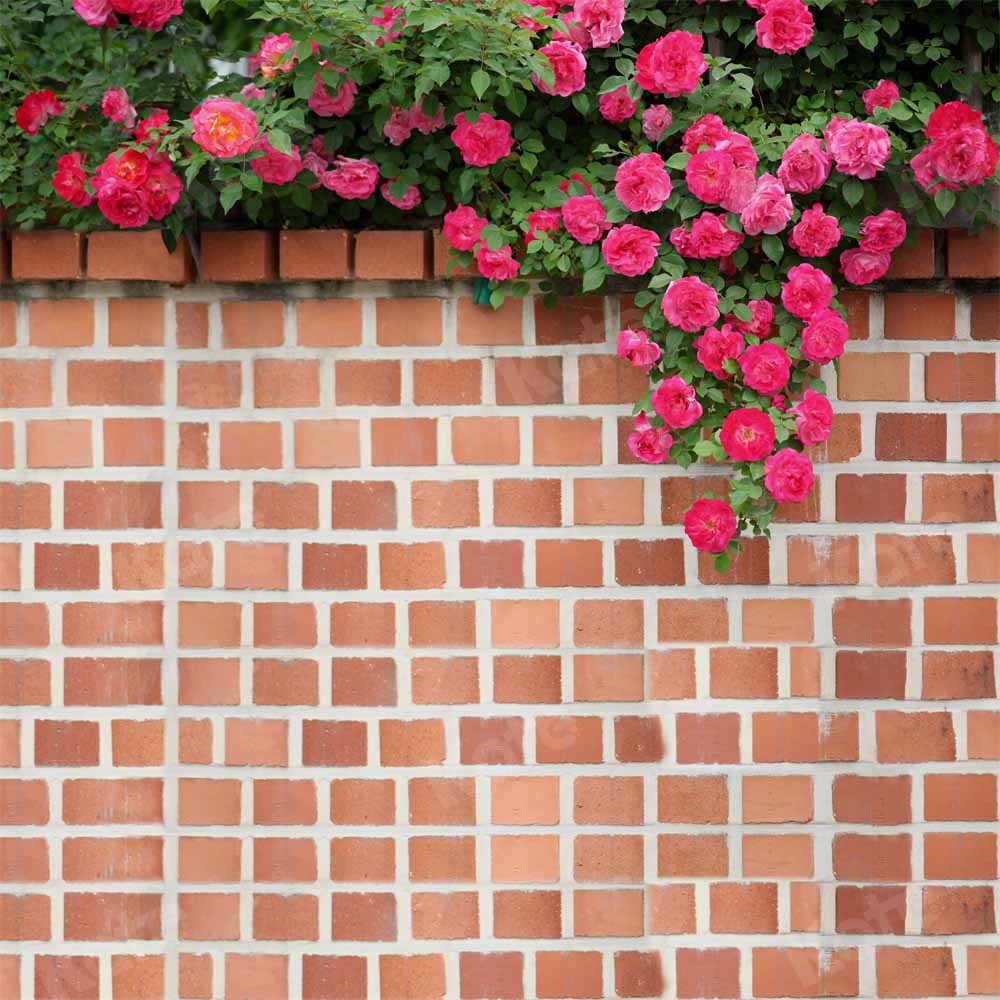 Kate Spring Backdrop Flowers Retro Red Brick Wall Designed by Chain Photography