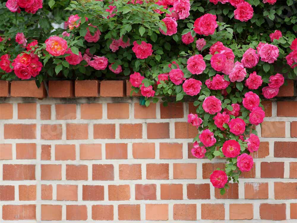 Kate Spring Backdrop Flowers Retro Red Brick Wall Designed by Chain Photography