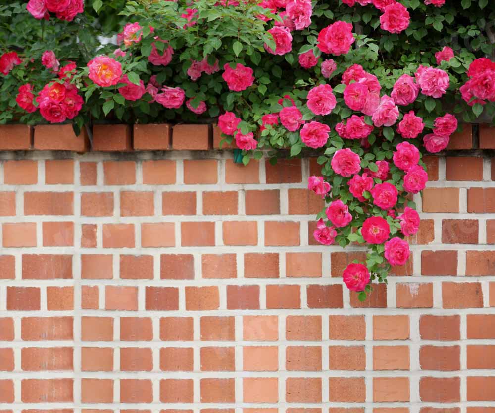 Kate Spring Backdrop Flowers Retro Red Brick Wall Designed by Chain Photography