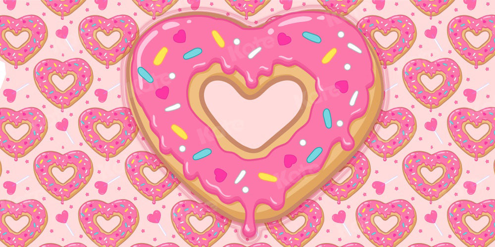 Kate Heart Shaped Donut Backdrop Pink Cake Smash for Photography - Kate Backdrop AU