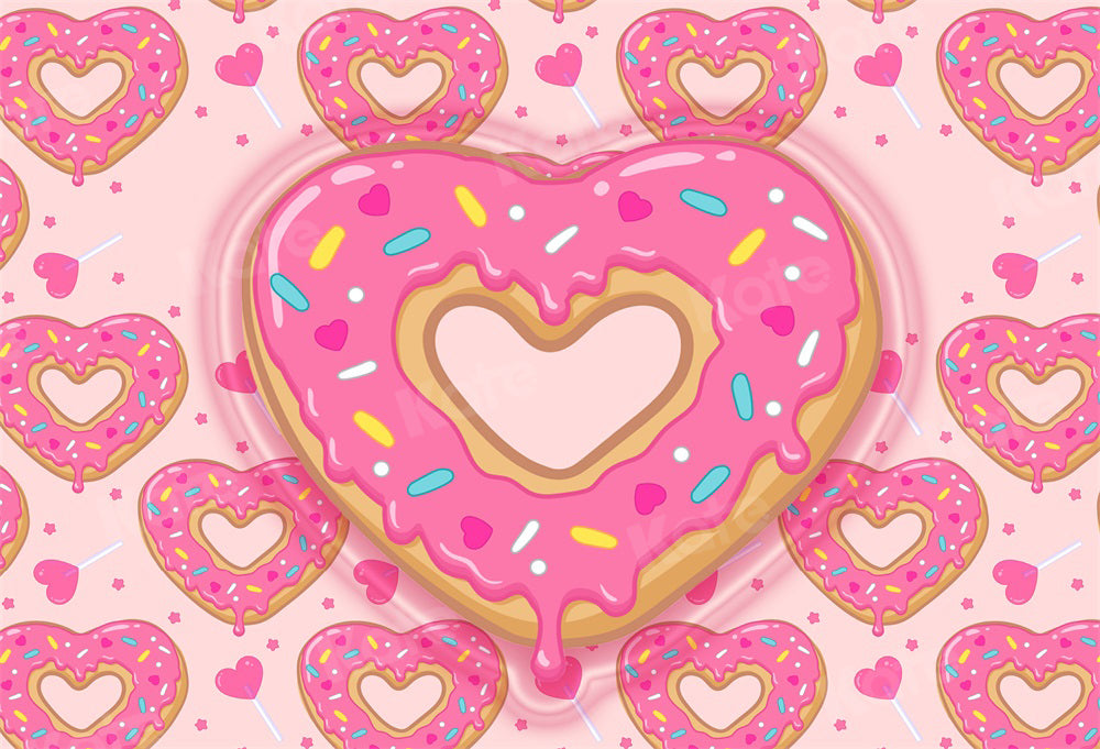 Kate Heart Shaped Donut Backdrop Pink Cake Smash for Photography - Kate Backdrop AU