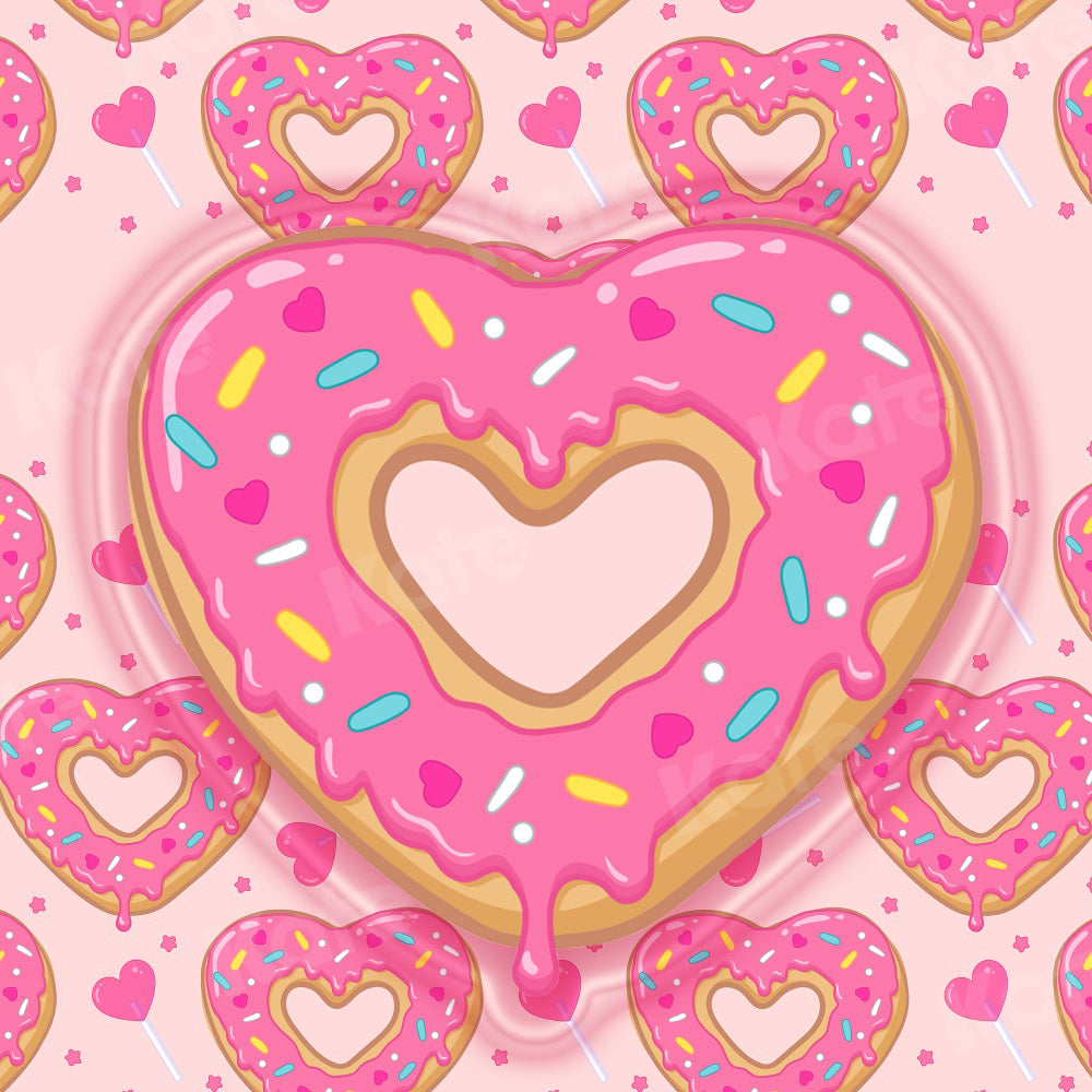 Kate Heart Shaped Donut Backdrop Pink Cake Smash for Photography - Kate Backdrop AU