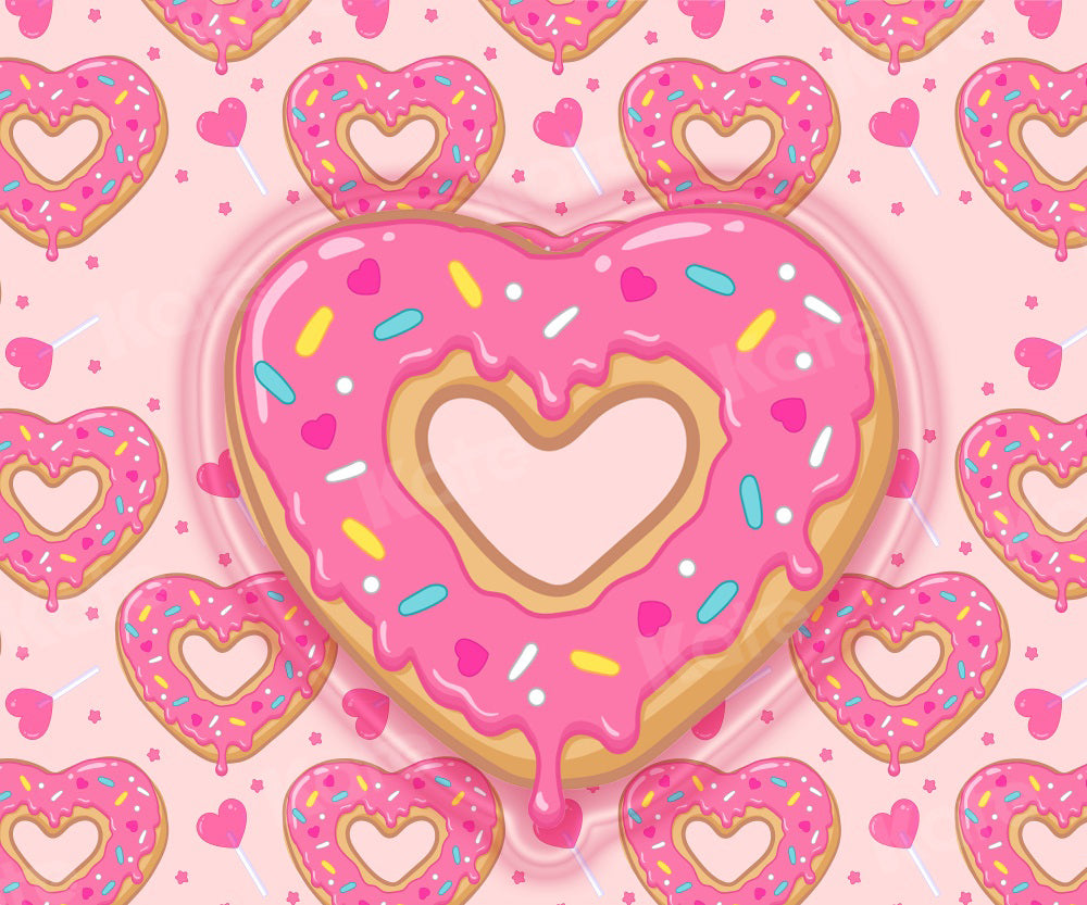 Kate Heart Shaped Donut Backdrop Pink Cake Smash for Photography - Kate Backdrop AU