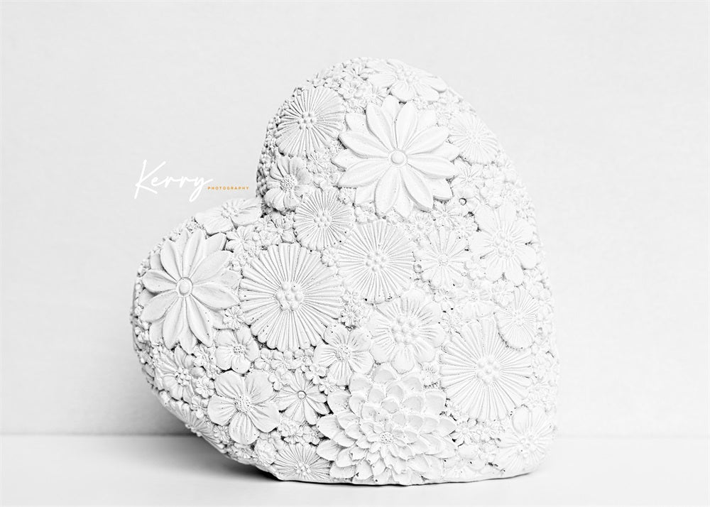 Kate White Floral Heart Backdrop Mothers Love Valentines for Photography Designed by Kerry Anderson - Kate Backdrop AU