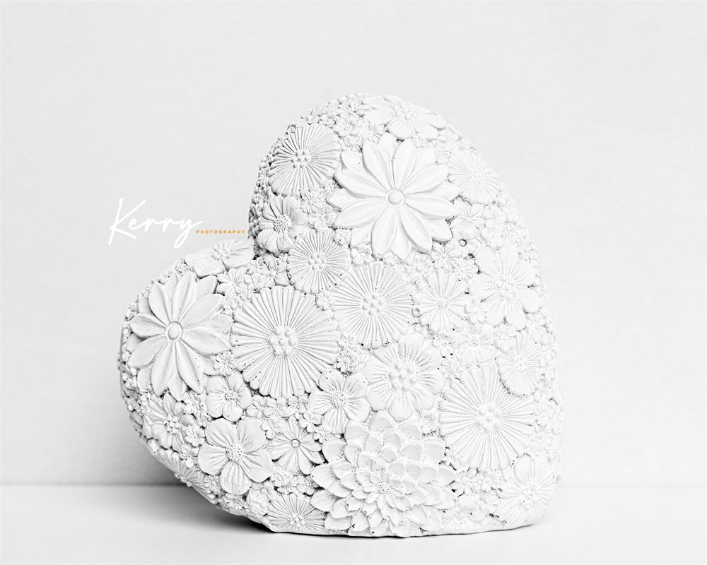 Kate White Floral Heart Backdrop Mothers Love Valentines for Photography Designed by Kerry Anderson - Kate Backdrop AU