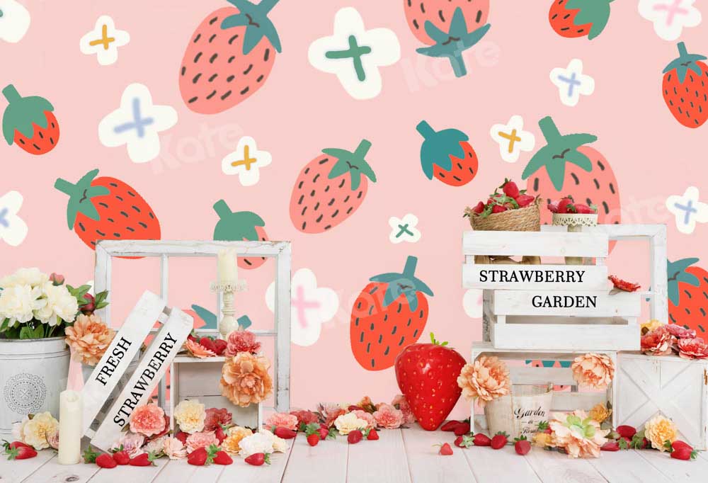 Kate Summer Strawberry Pink Backdrop Flowers Designed by Emetselch - Kate Backdrop AU