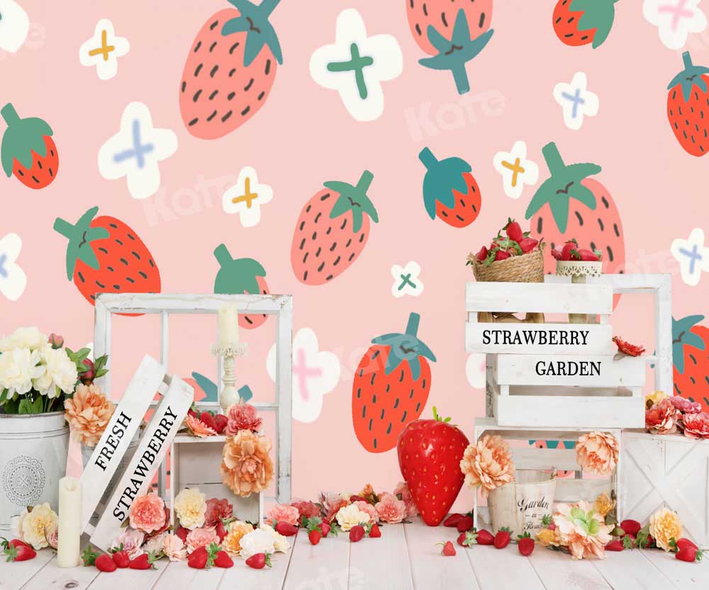 Kate Summer Strawberry Pink Backdrop Flowers Designed by Emetselch - Kate Backdrop AU