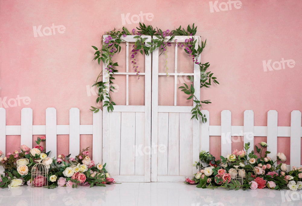 Kate Pink Spring Backdrop Flower Door Fence Designed by Emetselch - Kate Backdrop AU