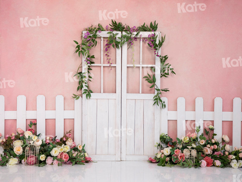 Kate Pink Spring Backdrop Flower Door Fence Designed by Emetselch - Kate Backdrop AU